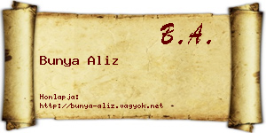 Bunya Aliz névjegykártya